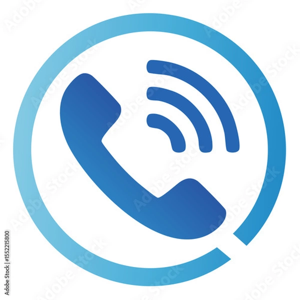 Fototapeta Blue phone receiver icon with sound waves communication technology and customer service call center assistance symbol