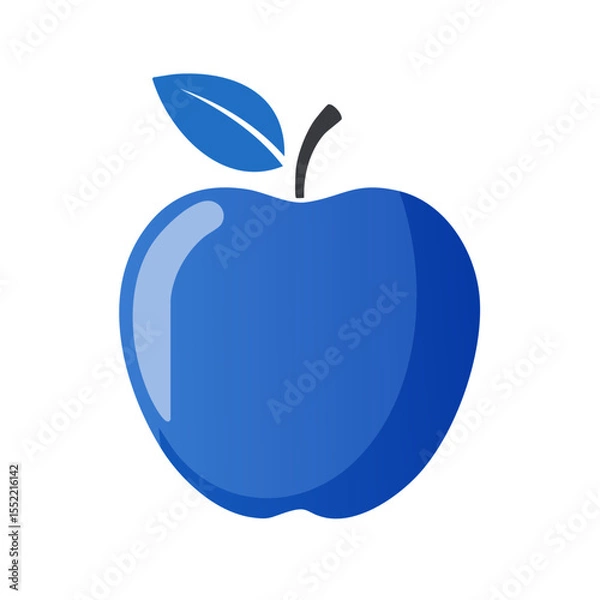 Obraz Single blue apple illustration with leaf and stem on black background