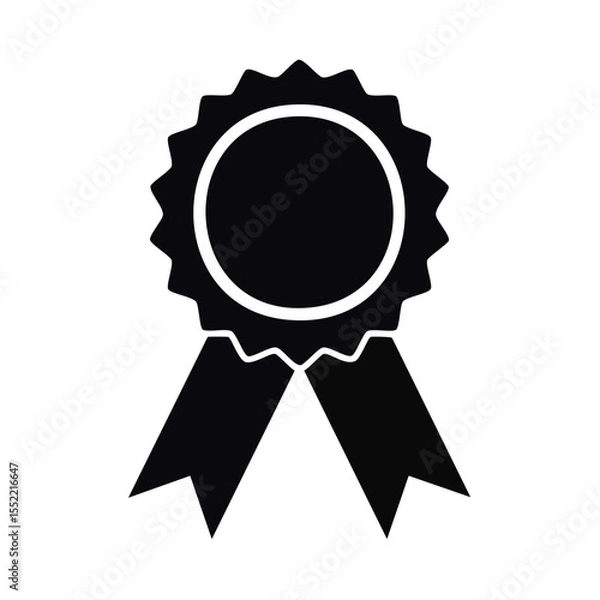 Fototapeta Black ribbon award rosette with white circle on dark backdrop representing achievement or memorial.
