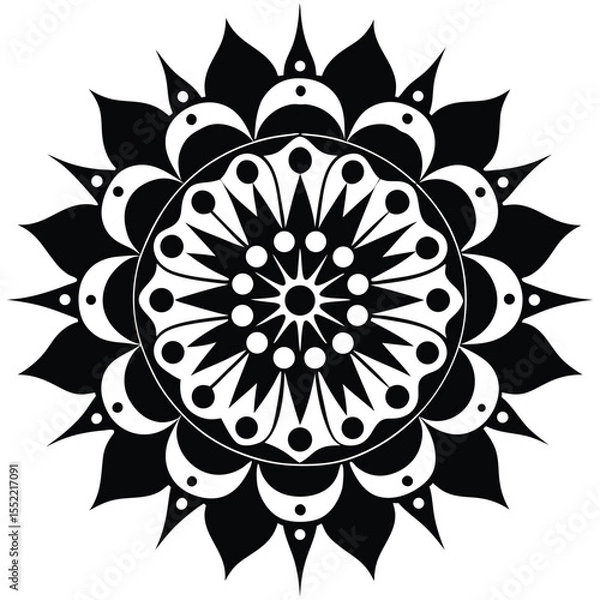 Obraz Elegant Black and White Mandala Design  Intricate Floral Pattern for Art, Decor, and Spiritual Practices