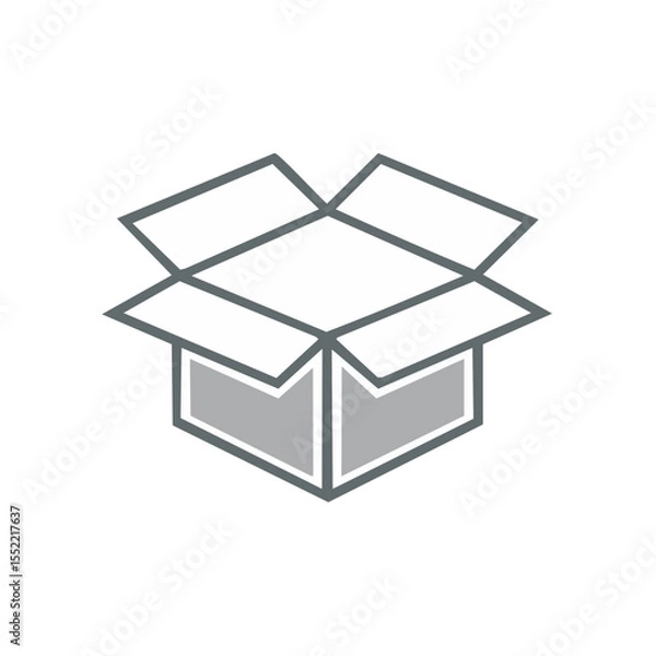 Obraz Open cardboard box graphic on black showing empty interior with modern design, packaging concept.
