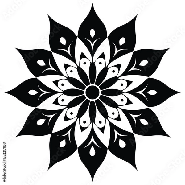 Obraz Intricate Black and White Mandala Design  Elegant Floral Pattern for Art, Print, and Decor