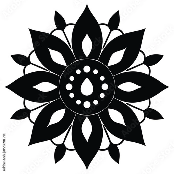 Obraz Elegant Black and White Floral Mandala Design  Perfect for Printing, Tattoos, and Digital Art Projects
