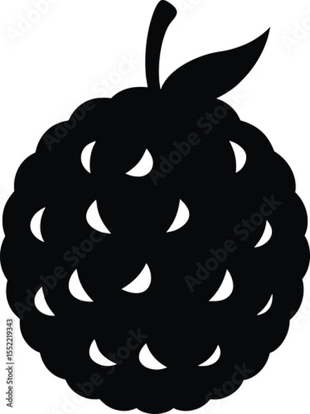 Obraz Silhouette of a Raspberry A Black and White Illustration of a Sweet Berry