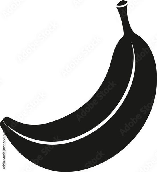 Obraz Single Banana Silhouette Simple Black and White Vector Illustration of a Curved Banana Fruit