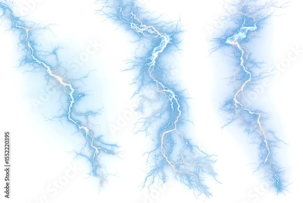 Obraz Set of 3 Vibrant Blue Lightning Bolts on Transparent Background.