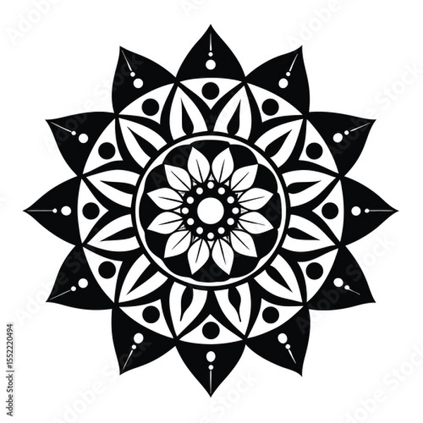Obraz Intricate Black and White Mandala Design  Elegant Floral Pattern for Art, Tattoo, or Decor