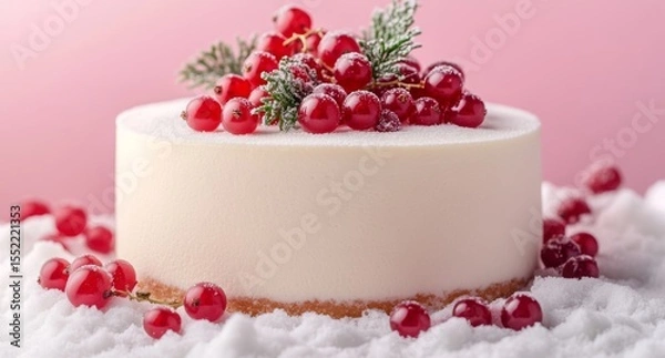 Obraz fresh creamy raspberry cheesecake on snow