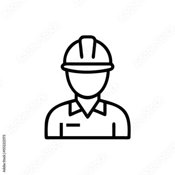 Fototapeta And outline of a construction worker wearing a hard hat and shirt on a background