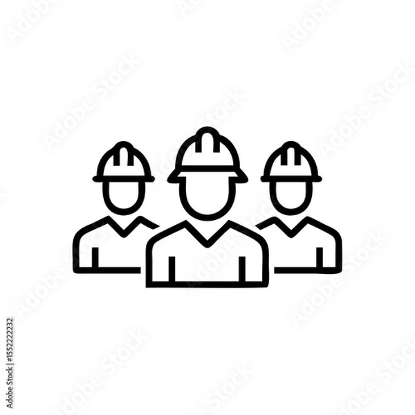 Fototapeta Three Outline Figures Wearing Hard Hats Representing Labour Workers on Background