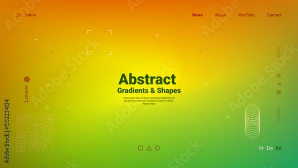 Fototapeta The design features a blend of vibrant gradients transitioning between colors, accompanied by geometric shapes. It serves as an engaging layout for a contemporary website.