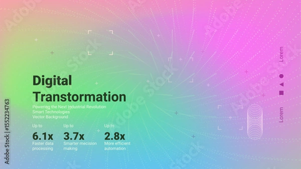 Fototapeta Bright and colorful abstract background highlights the topic of digital transformation, showcasing advancements in data processing and automation technologies.