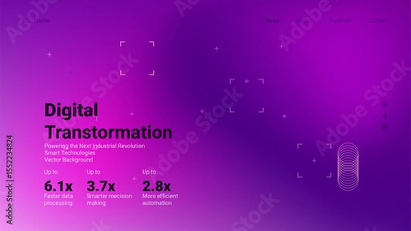 Fototapeta Bright purple vector background showcases digital transformation concepts with impressive statistics for data processing and automation improvements for the next industrial revolution.