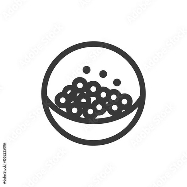 Fototapeta Minimalist Icon of Bowl with Spheres, Black Outline on White Background