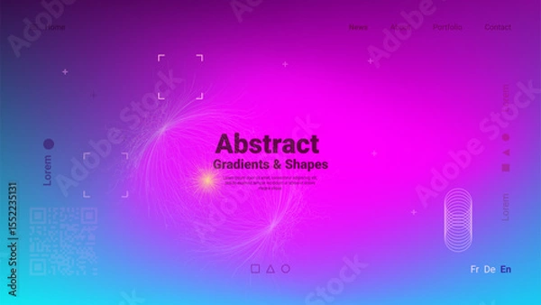 Fototapeta Colorful gradients blend into a harmonious background with soft shapes and lines. The design incorporates a modern user interface layout with textual elements and interactive features.