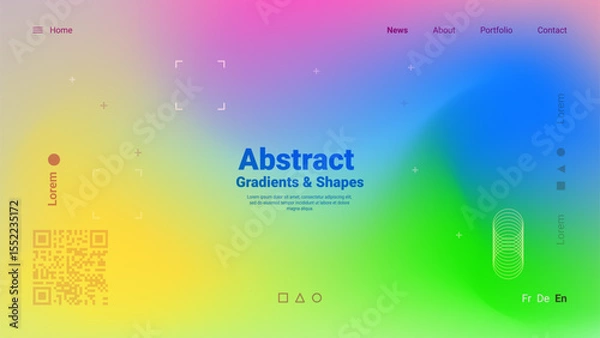 Fototapeta Colorful gradients blend seamlessly on a digital canvas, showcasing abstract shapes and modern typography. This creative layout exemplifies contemporary design aesthetics.