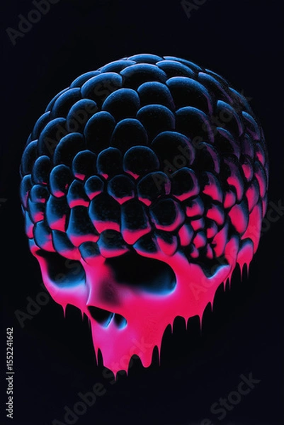 Obraz Neon 3D Skull Brain.