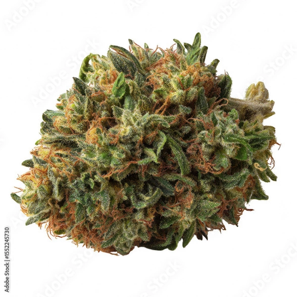 Fototapeta Detailed macro view of a cannabis bud with orange hairs isolated on transparent background