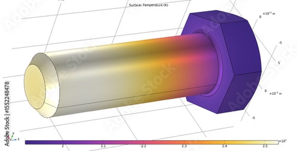 Obraz Metal bolt, screw drawing. 
Computer 3d modeling. Technic cad analysis.
Investigation of parameters of steel mechanical part
 using computer aided design system.
Engineering calculation. 