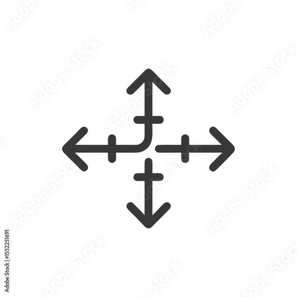 Fototapeta Four-Way Arrow Icon: Directional Symbol with Intersecting Lines and Rounded Ends