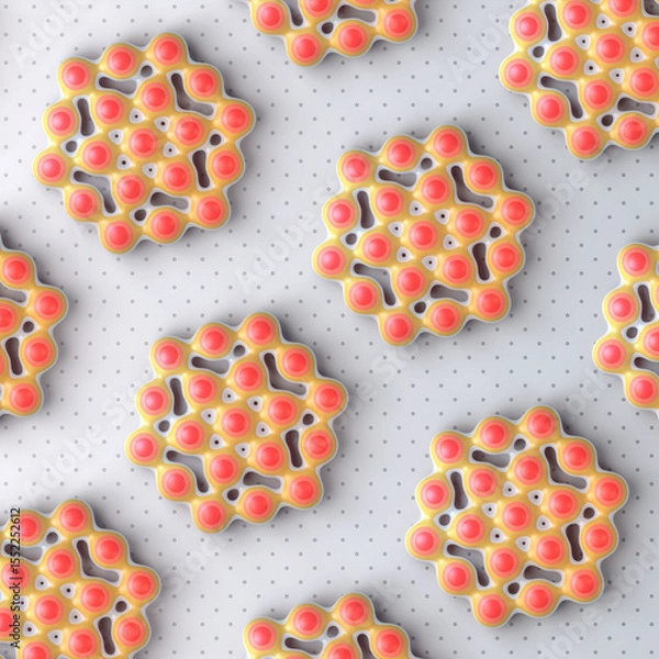 Fototapeta Illustration with a repeating pattern of soft spherical elements connected to form a single structure. 3d rendering