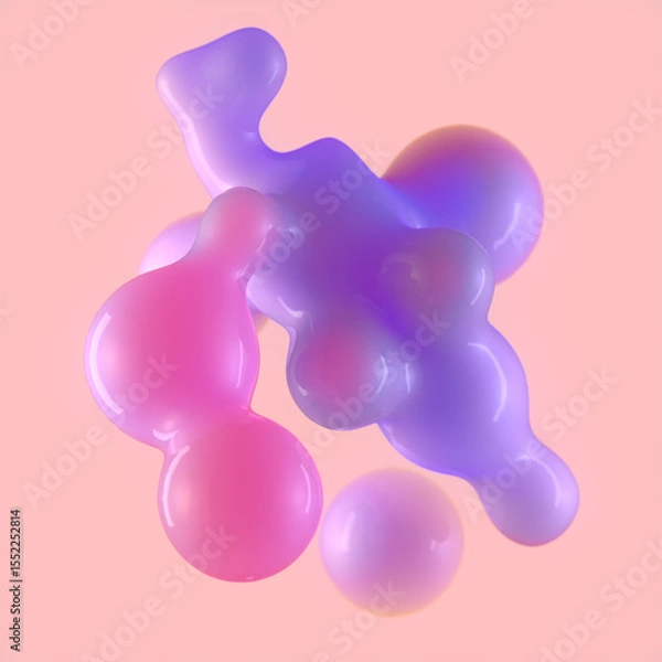 Fototapeta Illustration of drops with soft, rounded contours that flow smoothly into one another. 3d rendering