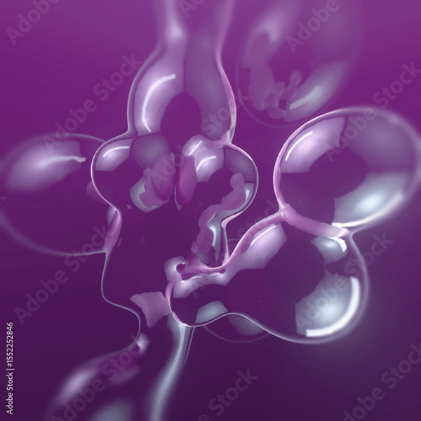 Fototapeta An illustration with smooth, translucent bubbles that shimmer with bright highlights. 3d rendering