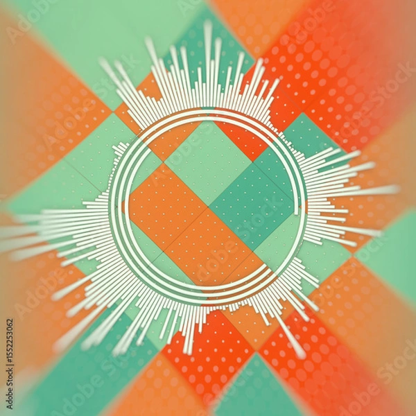 Fototapeta Circle in the center and radial lines reminiscent of a sound wave. 3d rendering