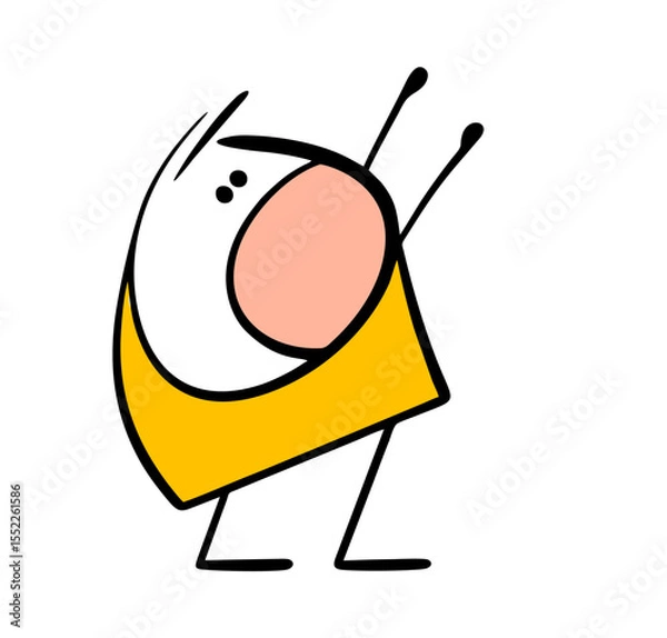 Obraz Funny  little stickman suffers, stretches out his arms and asks for a hug. Vector illustration of a child attracts attention. Doodle character screams, calling for help.