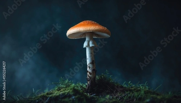 Fototapeta A vertical shot of a mushroom against a dark background
