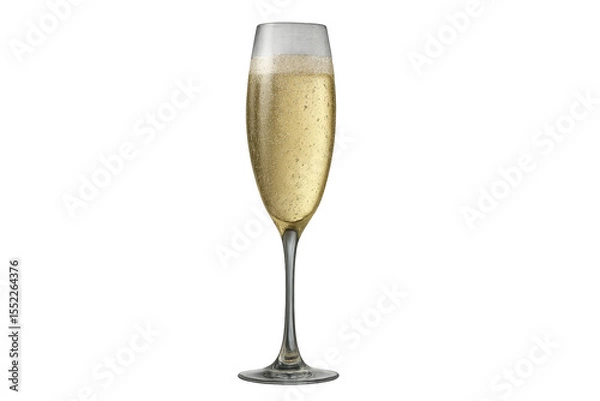 Fototapeta Elegant champagne flute with bubbles isolated on transparent background. Celebration