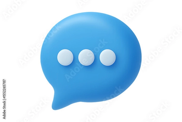 Fototapeta 3D Blue Chat Bubble with Dots – Message Notification Icon - Transparent Background