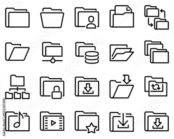 Fototapeta A simple set of vector line icons related to folders. Contains icons such as repository, sync, network folder and more