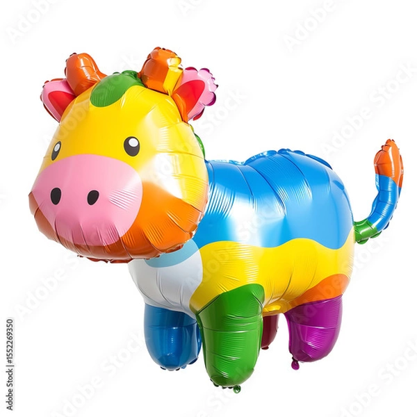 Fototapeta Colorful inflatable cow balloon adds a playful touch to any festive celebration. Isolated on transparent white background, png