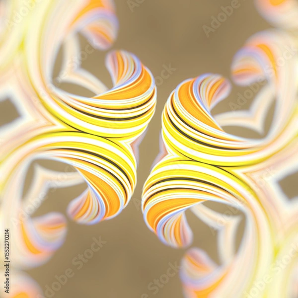 Fototapeta Wavy symmetrical shape with gradients of orange and blue. 3d rendering