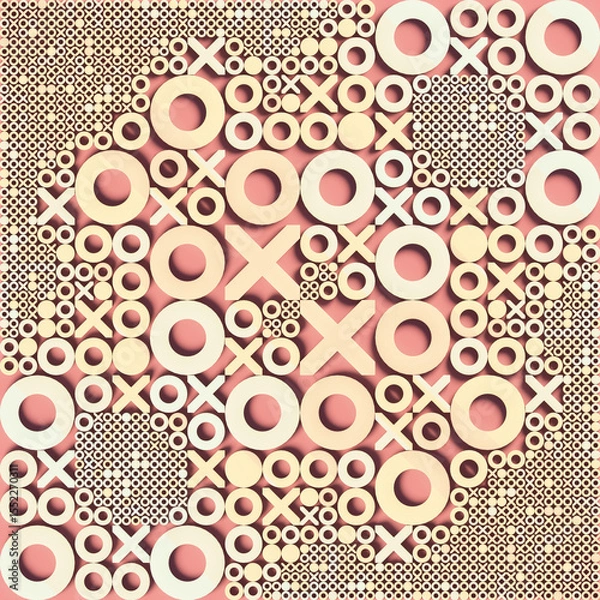 Fototapeta Geometric pattern with X and O elements randomly distributed on the surface. 3d rendering
