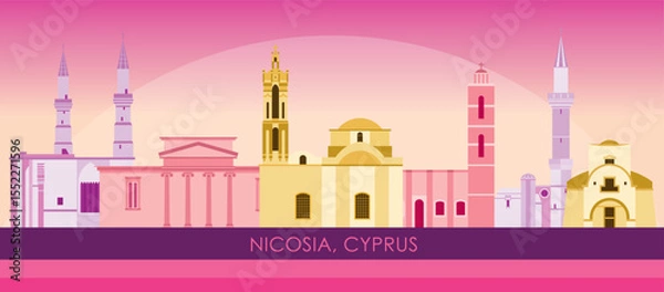 Obraz Sunset Skyline panorama of city of Nicosia, Cyprus - vector illustration