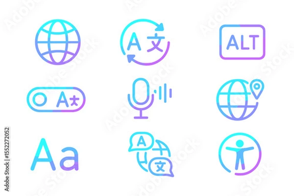 Obraz Neon gradient language and accessibility icons on dark background