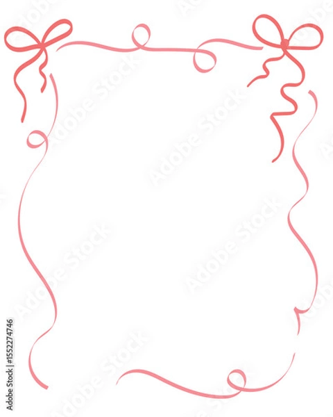 Fototapeta Vintage Hand Drawn Frame with Bows and Ribbons, Festive Frame, Decorative, Border, Coquette Bow, Pink, EPS 10, Vector