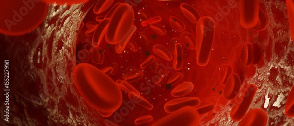 Fototapeta Microscopic View of Red Blood Cells Flowing Through Artery 3D Render