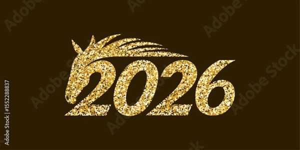 Obraz Glitter texture design featuring "2026" with a zodiac horse shape, celebrating the new Chinese year. Asian-style vector is ideal as a greeting card, Chinese New Year banner, poster, or cover template.