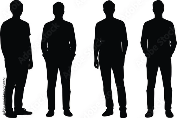 Fototapeta Vector Silhouettes of four standing men create a striking design element for various creative projects and visual narratives.