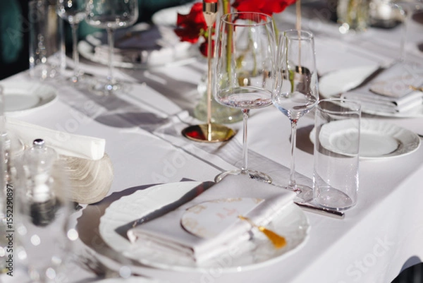 Fototapeta Elegant Dining Table Setting with Glassware
