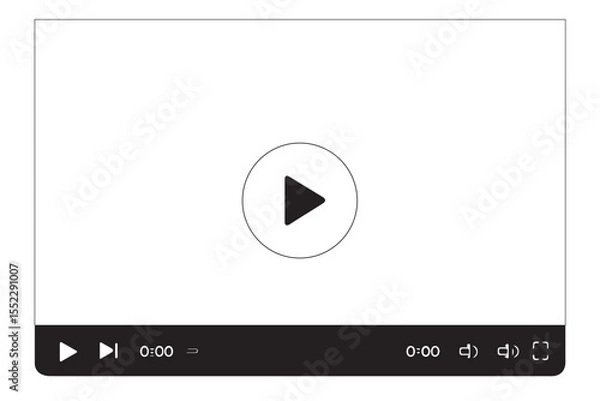Fototapeta video player interface with play button, timeline, sound control, and fullscreen option, graphics icon set
