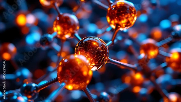 Obraz Shiny Orange Molecules in Scientific Concept