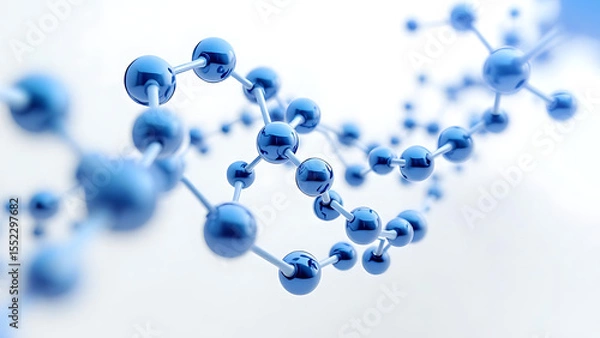 Obraz 3D Molecular Structure with Blue Atoms on White Background