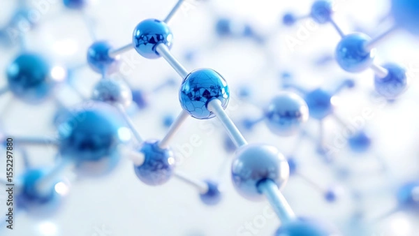 Obraz Floating Blue Molecular Chains on Bright Background