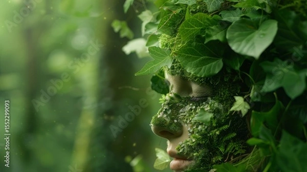 Obraz Forest shaman covered in moss and leaves, blending into nature, 