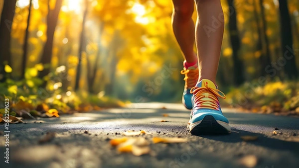 Obraz Morning Jogging in Autumn Park with Running Shoes