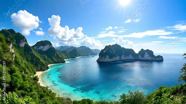 Obraz Aerial View of Tropical Bay with Mountains and Islands